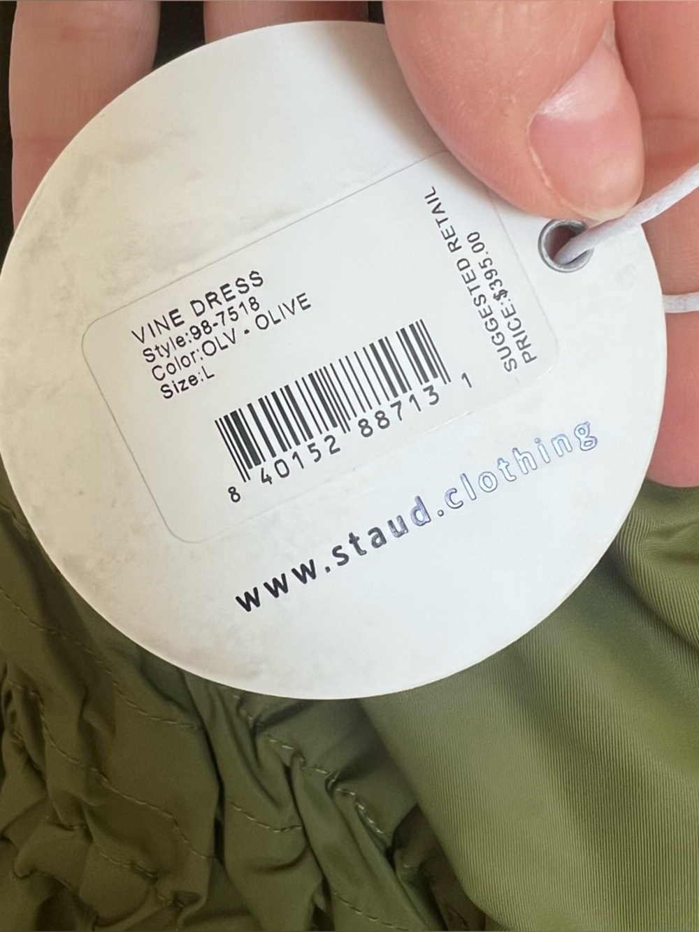 NWT Staud Vine Dress Olive Green Off the Shoulder Maxi Dress Nylon Large - Picture 5 of 8